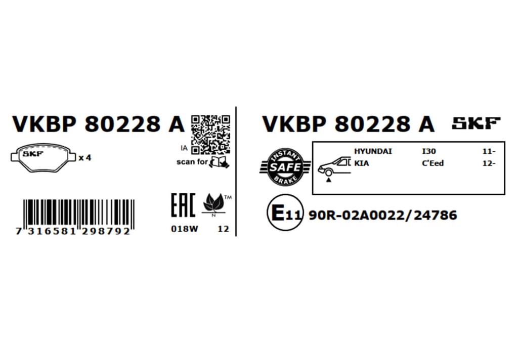 Jogo de 4 pastilhas de travão SKF ref. VKBP 80228 A
